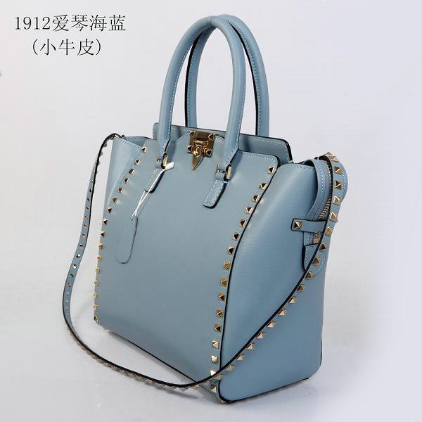 2014 Valentino Garavani rockstud double handle bag 1912 light blue on sale - Click Image to Close